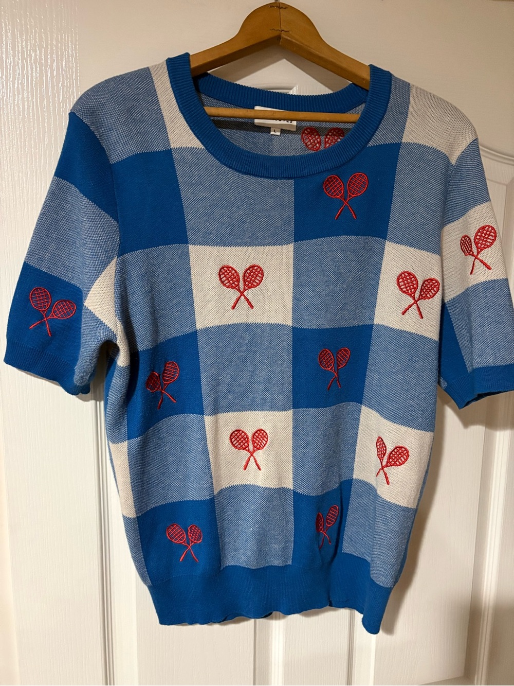 Pepaloves- blue gingham tennis racket sweater top